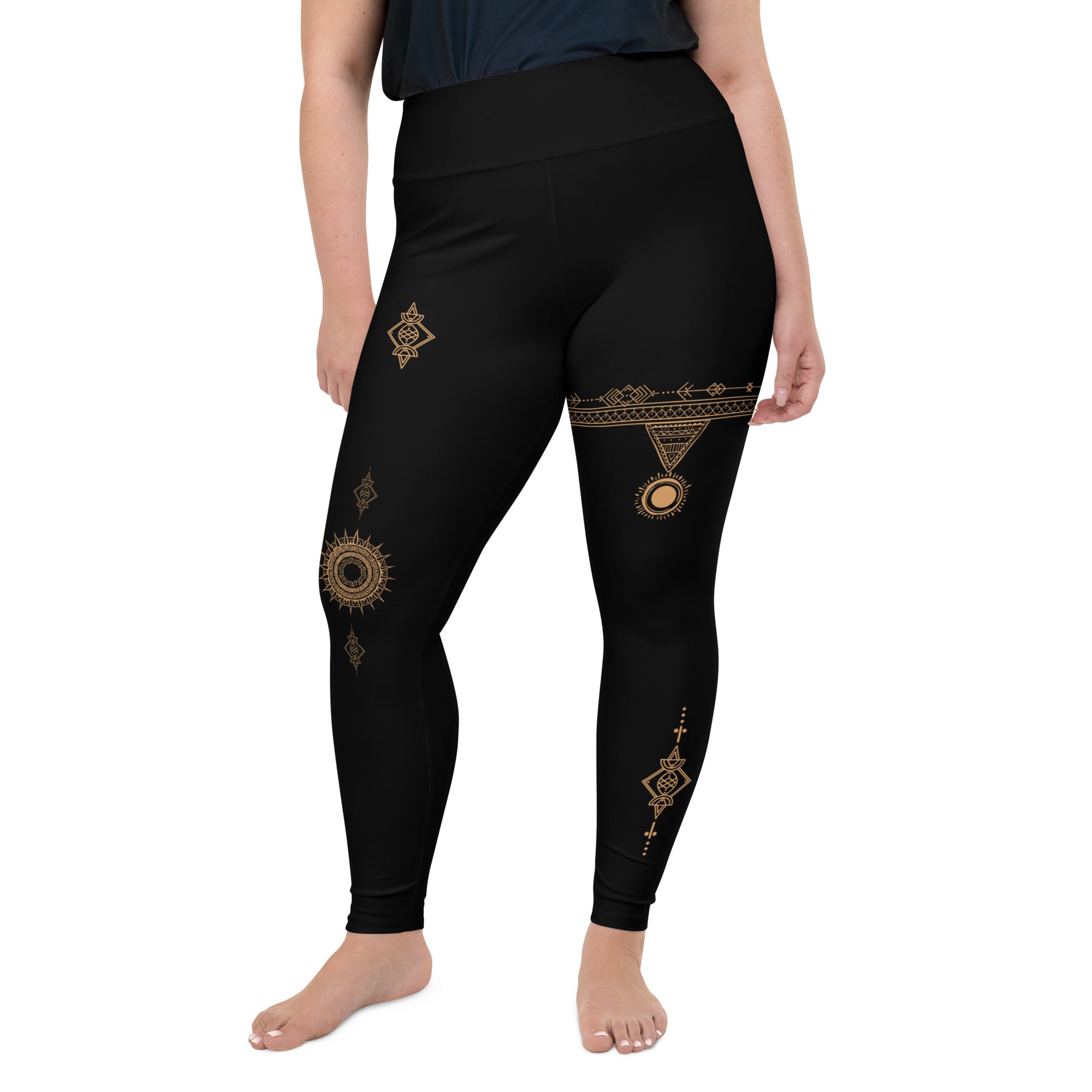 Black & Gold Detail Boho Leggings | Plus Size